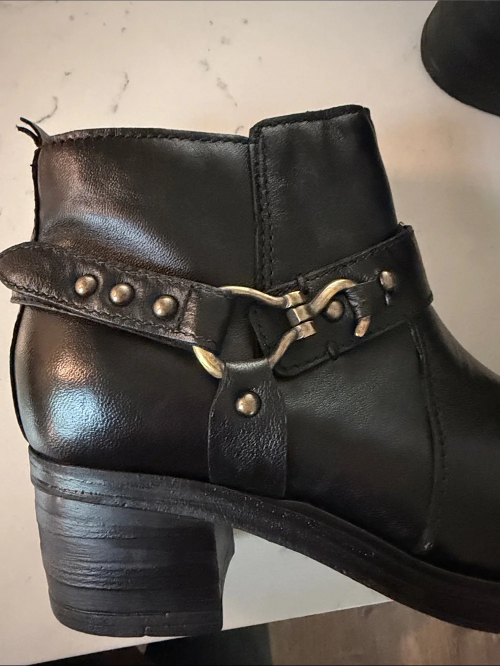 Miz Mooz Black Leather Ankle Boot with Decorative Harness